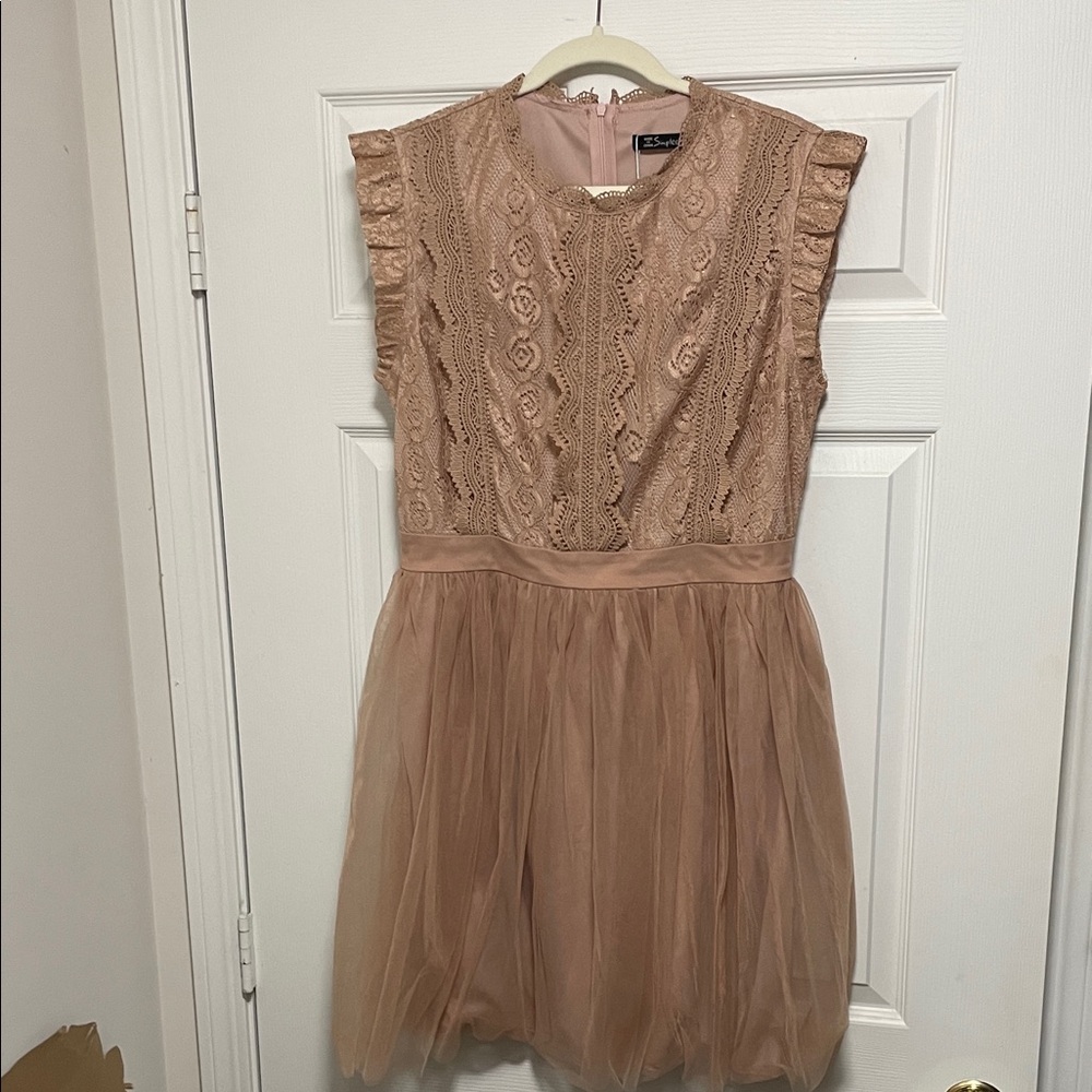 Simplee XL Pink Lace & Tulle Fully Lined Dress, Flowy, banded waist NWT